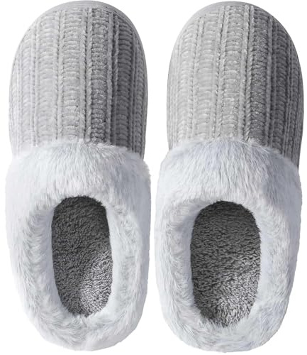 MIXIN Women's Memory Foam Fuzzy House Slippers, Grey, Size 7 UK