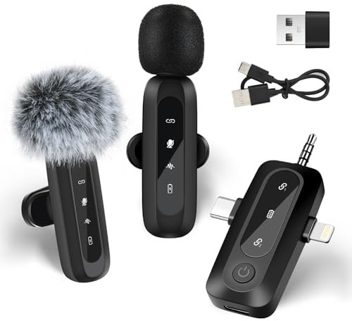 aceyoon Lavalier Mikrofon Wireless für iPhone/Android/Kamera/Laptop, Ansteckmikrofon Kabellose Rauschunterdrückung mit Typ C/3,5 mm/USB Stecker für Videoaufzeichnung, Vlog, YouTube, Live-Streaming