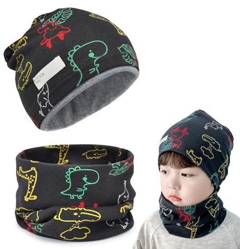 Cappello e Sciarpa Bambino, Invernale Cappello e Scaldacollo Bambino, Berretto e Scaldacollo in Maglia Cotone, Scaldacollo Beanie Cappello per Primavera Autunno e Inverno 2-8 Anni(Animali)