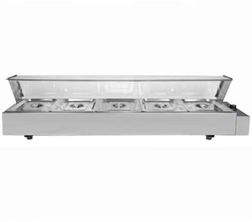 Vattenbad med 5 x GN 1/2 Kantiner | 5,5L per Kantin | Rostfritt Stål | Glaspanel | Temperatur 30–85°C | Tappventil | 1,8 kW | Adapter Ingår | För Storkök & Evenemang | 12 mån Garanti