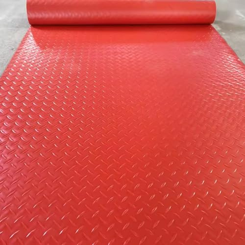 Garagenbodenmatte, 1,6 Mm Dicke PVC-Garagenbodenrolle, Riffelblech-Bodenmatten Für Garage, Werkstatt, Fitnessstudio, Golfwagenparkplatz Oder Anhänger(Red(1.5mm),1x9m)