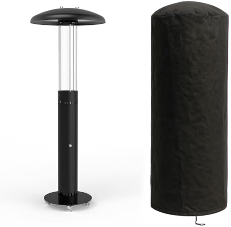 TEMPO STYLE - Poêle à granulés d'extérieur Lumea | Chauffage à 360° jusqu'à 6 heures Puissance réglable 4,6-7 kW | Design moderne avec roues | Comprend gants, brosse et Powerbank