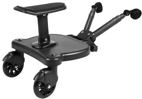 KKVUIIFF Buggy Board mit Sitz, Schwarz Buggy Board für Alle Kinderwagen, Trittbrett Mitfahrbrett Universal für Kinder von 3-7 Jahren, bis Bearing 25KG