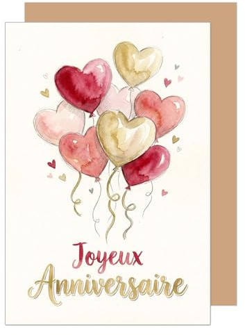Edition Seidel carte d’anniversaire premium avec enveloppe. Carte de vœux carte double avec message Joyeux anniversaire pour homme femme amis appréciation ballons amour cœur (G4159 SW026)