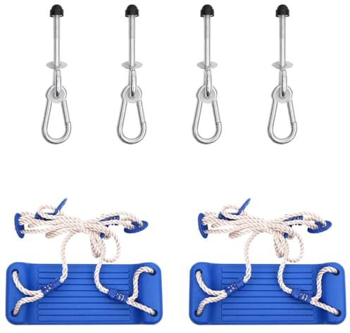 GeenYuu 2 sedie a dondolo blu con pietre da arrampicata e maniglie in polietilene, corde regolabili, torre da gioco resistente alle intemperie, accessori per giardino e parco giochi all'aperto