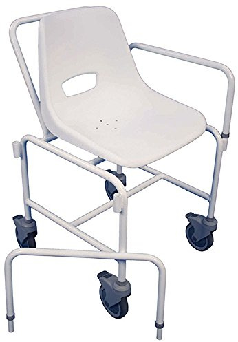 Aidapt Charing Mobile Shower Chair Wheeled Fixed Height,2 Braked Castors at Rear,Push Handle for Carer Easy Side Transfer Elderly,Disabled,Pregnancy SUPPLIED ASSEMBLED NO TOOLS REQUIRED