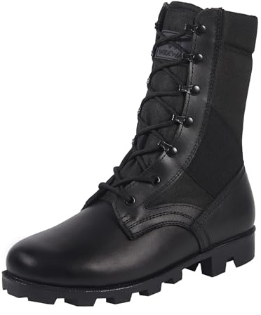 WIDEWAY Men Jungle Boots Black Military Boots Leather Combat Boots Tactical Army Boots Outdoor Hiking Boots