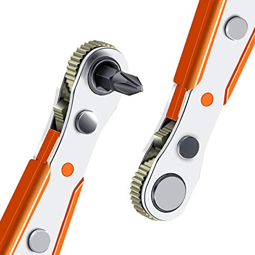 Loofu Cliquet Tournevis 110 mm, Tournevis Magnétique 1/4 Mini Clé à Cliquet, Décalé Réversible Outils de Réparation de Poche Multifonctions