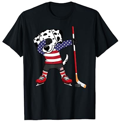 Dabbing Dalmatian America Ice Hockey Fans Jersey USA Flag Women Kids Men T-Shirt