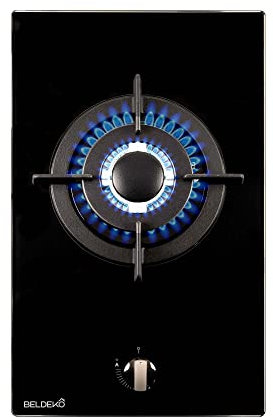 BELDEKO - Plaque Gaz verre noir - 1 Feu - encastrable - double couronne