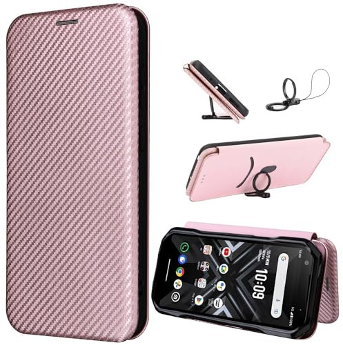 SHIEID Coque pour Motorola Edge 50 Fusion en Fibre de Carbone - Flip Cover avec Fente Carte et Support Fonction - Étui Rabat Rose Rouge