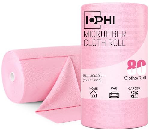 80 Stück Mikrofaser Putztücher, Lappen auf Rolle für Auto, Wiederverwendbare Fusselfreie Reinigungstücher, Haus und Küche Abreißbare Putzlappen in 30x30cm, Rosa