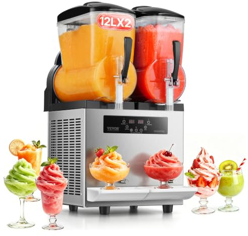 VEVOR Commercial Slushie Machine 12Lx2 Double Tank Margarita Drink 96 Cups | For Party Restaurants Cafe Bars, Smoothie Frozen Drink Maker with Automatic Cleaning & Independent Control, Stainless Steel