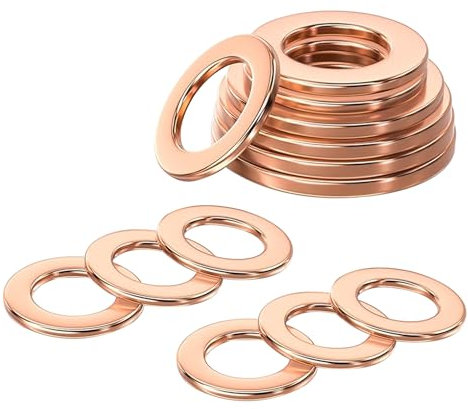 Qrity 20 Pièces Rondelles en Cuivre M10 Rondelles Plates, 10mm ID 16mm OD Joints Toriques, Rondelles D'étanchéité Plates pour Vis, Boulons