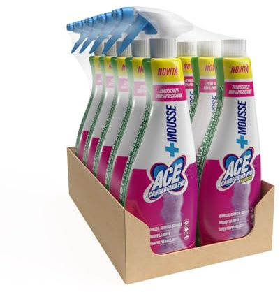 ACE Candeggina Più Spray +Mousse – Spray Igienizzante e Sgrassante per Superfici Casa e Bucato Bianco, Rimuove Germi, Batteri, Macchie di Muffa, Pulizia Profonda Schiuma Precisa, Confezione 10 flaconi