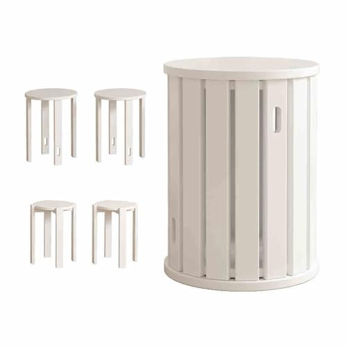 YHDMDQ 4-in-1 Tabourets Empilables en Bois, Tabouret De Bar Rond, Chaise De Salle À Manger Portable, Polyvalent comme Table D'appoint, Table De Nuit, Table Basse, Tabourets De Salon(White)