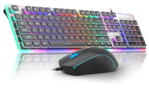 Camiysn Gaming Creamy Keyboard and Mouse, Black 104 Keys RGB and 6 Speed RGB Mouse Combo, Pudding Keycaps Silent Computer Keyboard for Computer/PC/Laptop/Mac/Windows/Office