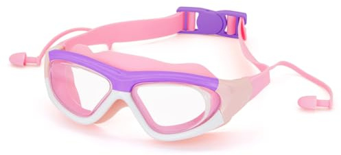 CHEERYMAGIC Kids Swimming Goggles, Swim Goggles for Kids 3-14, Silicone Swimminfg Glasses Anti-Fog Resist Leak Proof Swim Eyeglasses with Adjustable Straps for Boys Girls Pool Beach A9ETDKYJ (Pink)