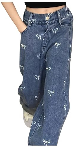 Kelandoom Jeans Wide Leg Pantalon Cargo Y2K Enfant Jean Taille Élastique Streetwear Plage Vacances Course Active Jeans Déchiré Ado Fille Short Jean Fille 5 Ans pour 5-14 Ans (Bleu,10-12 Ans)