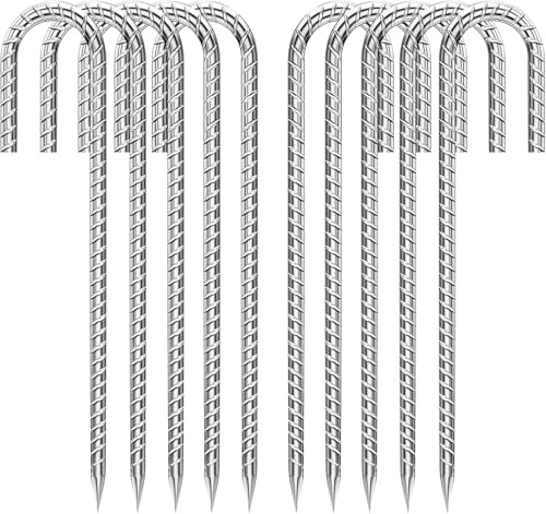 Ancore da terra per picchetti, 10 pezzi 30 cm, chiodi per trampolino e tenda da campeggio, in acciaio zincato, inox, pali a J con estremità a scalpello, adatti per tende da campeggio, capanni da