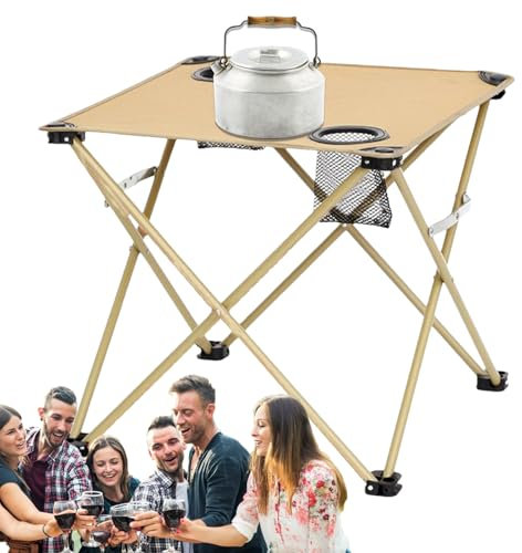 Tavolo da campeggio portatile pieghevole con 2 portabevande, accessori da campeggio per esterni, portatile, per picnic, giardino, balcone, viaggio