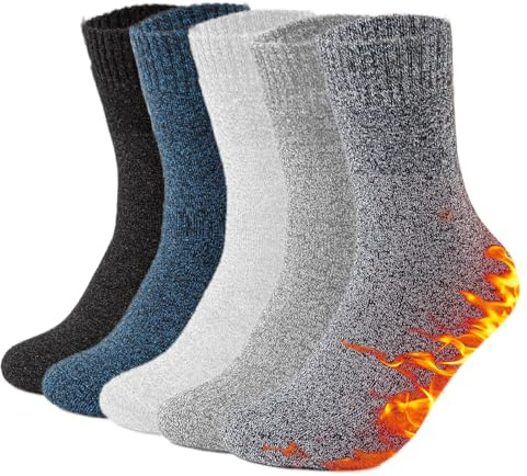 VoJoPi Calcetines térmicos para hombre, 5 pares de cálidos calcetines de lana de invierno, acolchados, gruesos, para senderismo, caminatas, trabajo, casual, talla 6-11, 6-11