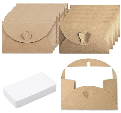 JUGUTA 15 Pièces Mini Enveloppes Avec 15 Cartes Vierges, Petite Enveloppe Kraft, Pour Cartes Cadeaux, DIY, Graffiti, Festival, Carte Vœux, Bricolage, Fête d'Anniversaire, Mariage, Félicitation