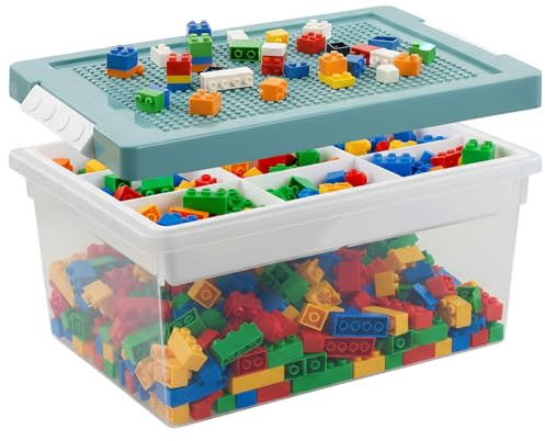Ziyonix Contenitore Giochi Bambini per Lego, Impilabili Scatola Portaoggetti con Coperchio Vassoio Rimovibile in Plastica Trasparenti Contenitori Portaoggetti per Costruzioni Mattoncini Giochi