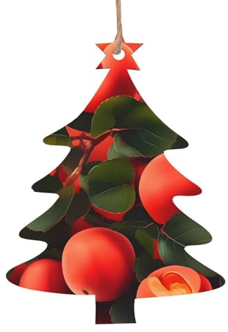 Red Apricot Patterned Wooden Ornaments, Festive Decorations, 6-Piece Set Suitable as Christmas Tree and Party Gifts.