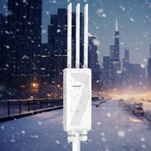 COMFAST Répéteur WiFi 7 Extérieur BE3600 Mbps, Outdoor Point d'accès Double Bande 5GHz/2.4GHz avec 3 Antenne, 3 Port Gigabit, 48V PoE/12V DC, IP66, MU-MIMO, Longue Portée Repetiteur WiFi Exterieur