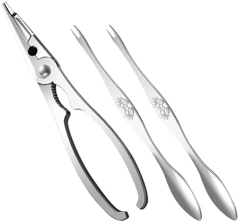 Veemoon Outil pour Fruits de Mer 3 Pièces – Pince à Crabe 304 Acier Inoxydable 2 Fourchettes à Crabes – Ustensiles la Cuisine pour Casser Coquilles Crustacés et Dégustation Crustacés