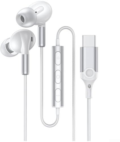 Auriculares con cable tipo C, auriculares intrauditivos con cancelación activa de ruido con micrófono, audio de alta resolución de 384 kHz, controlador de 10 mm para iPhone 15, iPad, Samsung, Huawei