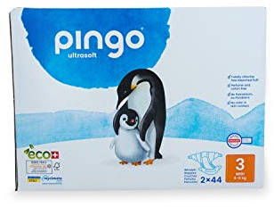 Pingo Windeln, Größe 3, Midi, 2 Packungen mit 44 Stück, 4-9 kg, für Babys, hypoallergen, parfümiert, maximale Absorption, umweltfreundliche Windeln, empfindliche Haut, weiß
