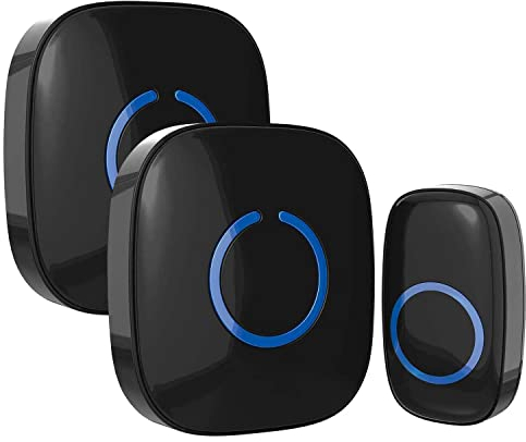 SadoTech Wireless Doorbell for Home - 1 Push-Button Ringer & 2 Chime Receivers, Battery Operated, 1000 Feet, Wireless Door Bell w/LED Flash, Black