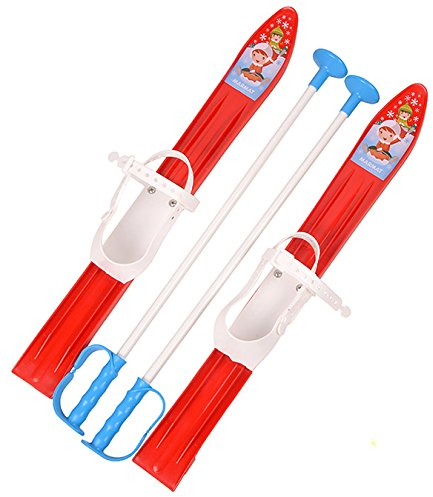 MARMAT SKI Skier Kinder BINDUNG + Stöcken Kinder-SKI Kunststoff 5 Farben 60 cm (Rot)