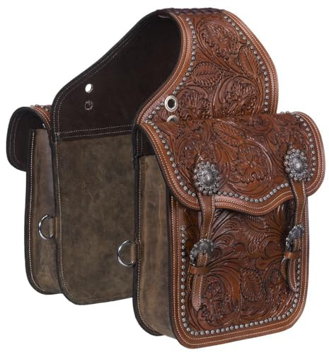 Leather Floral and Oak Leaf Tooled Saddle Bag - Medium Oil