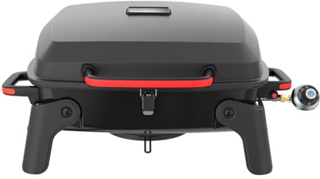 Megamaster 1-Burner Portable Gas Grill with Locking Lid, 11,000 BTU Stainless Steel Burner, Foldable Legs, Small Propane Grill for Outdoor Cooking, Camping, BBQs, Patios, and Gardens - 820-0065C