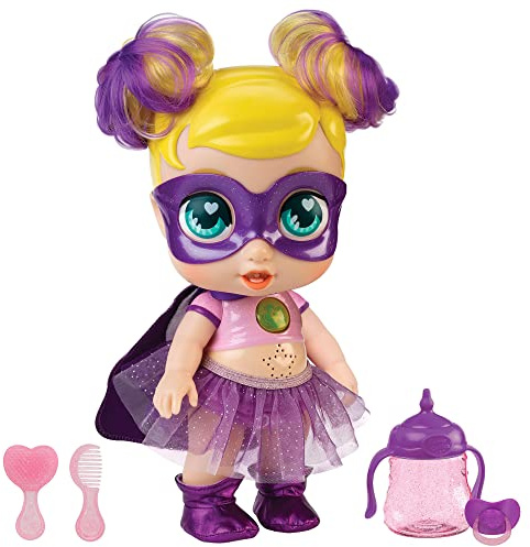 SUPER CUTE LITTLE BABIES - Muñecas Glitzy Cool Sofi, Muñeca Superheroína bebé con biberón, ropa reversible y accesorios, muñeca interactiva con luz y sonidos, niñas y niños 3 años, Famosa (UPU02400)