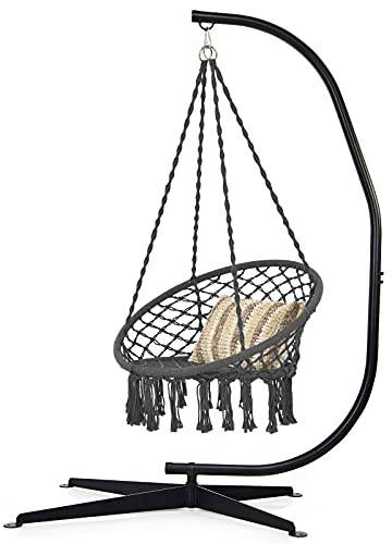 GIANTEX Soporte para Silla Colgante de Acero para Colgar Hamacas de Interior y Exterior, Máx.150 kg, 111 x 84 x 207 cm, Negro（Hamaca no incluida）