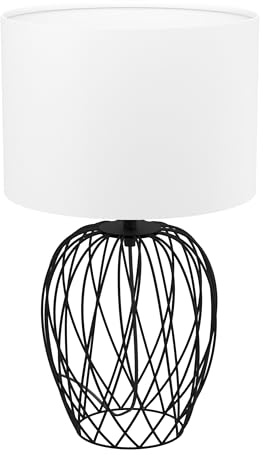 EGLO Tischlampe Nimlet, 1 flammige Tischleuchte, skandi, Nachttischlampe aus Textil in Weiß und Metall in Schwarz, Wohnzimmerlampe, Lampe mit Schalter, E27 Fassung