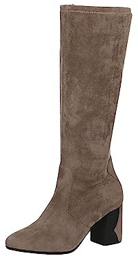 CAPRICE Stivali alti da donna con tacco Memotion al ginocchio tacco a blocco Larghezza G, Marrone (Taupe Stretch), 41 EU