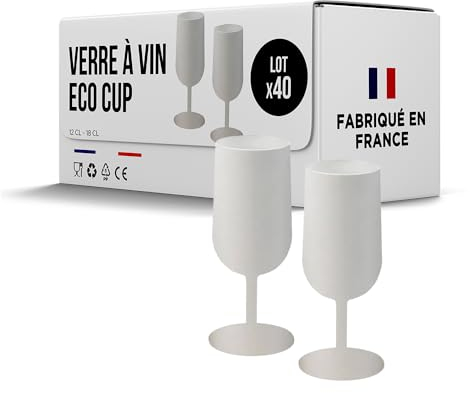 SPARKLERS CLUB Verres à Vin Réutilisables Eco Cup 12cl (18cl à ras bord) MADE IN FRANCE - Fabriqué en en Polypropylène, Verre Jetable et Réutilisable de Haute Qualité (Blanc, 40)