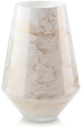 Terroso - Vase - Verre Blanc soufflé à la Bouche - Aspect Luxueux, élégant et stylé - 26 cm de Haut - Aspect marbre - Vase à Fleurs
