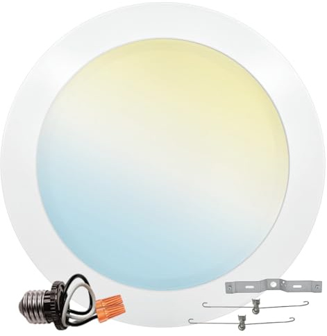 LUXRITE 8 Inch LED Disk Lights, 27W, 5CCT Selectable 2700K- 5000K, Flush Mount Recessed Retrofit Ceiling Light, 2000LM, Dimmable, J-Box or 6 Can Install, 9.4 Face Diameter, Energy Star, ETL