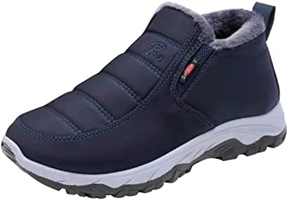 IQYU Zapatillas informales para exteriores para senderismo, zapatillas de senderismo para hombre, cómodas, para invierno, botas cortas, botas de trekking para hombre, impermeables, azul, 43 EU