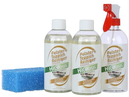 HiGloss Polster- und Teppichreiniger Set 2x 500ml Leerflasche & Schwämme Starkes Konzentrat für tiefenreine Sauberkeit!