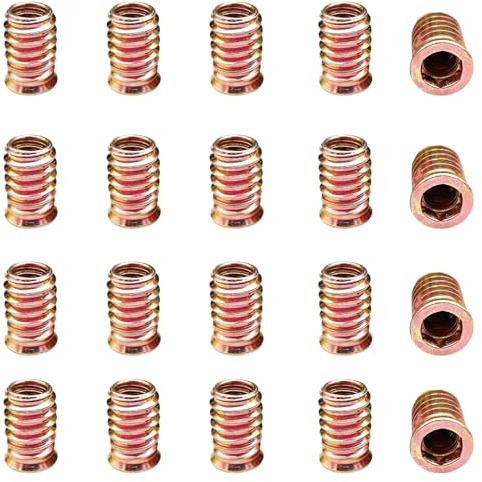 Aoktorkit 20Pcs Threaded Insert Nuts M6*15 Furniture Hex Drive Nuts Flat Head Threaded Rivet Nuts Screw-in Nuts for Wood Furniture