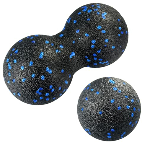 Diompirux 2 Stück Faszienball Set, Selbstmassage-Ball für Faszientraining, um Stress abzubauen und verspannte Muskeln zu entspannen, mittlere Härte, Peanut Massage Schwarz (8-16cm Durchmesser)