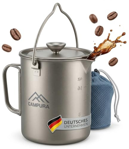 Campura Titan French Press Olla - Filtro de precisión de 750 ml, ligero y compacto, cafetera de exterior, prensa francesa de camping