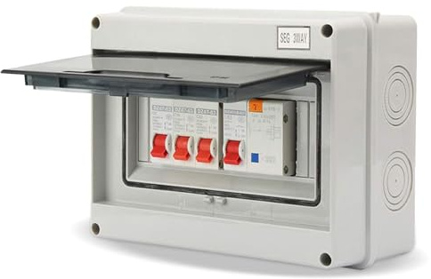 3 Way Consumer Unit, Leakage Circuit Breaker, Circuit Breaker Box Fuse Board 63A 30mA RCD 3 MCB 6A+16A+32A, IP65 Protective Plastic Shield Circuit Breaker Consumer Unit (3 WAY)